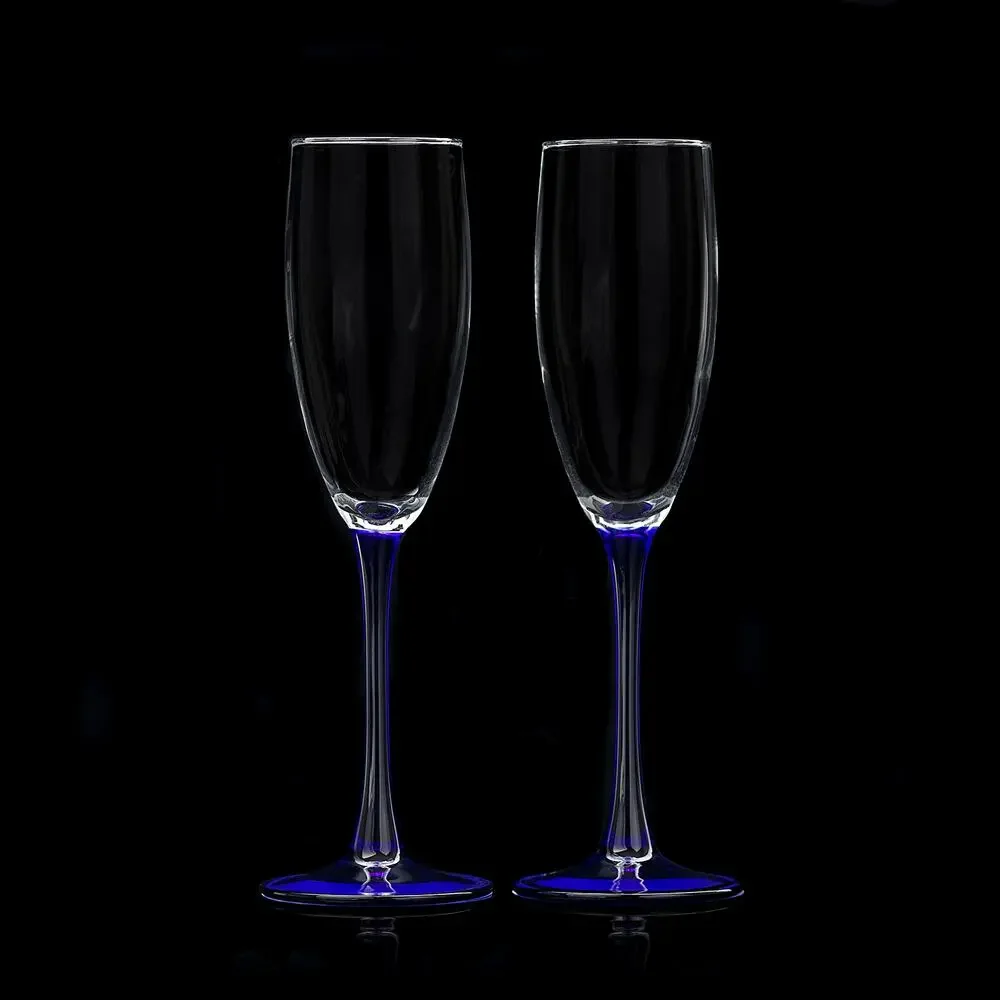 Vintage Luminarc Cobalt Blue Stem Champagne Neptune MCM Barware Mimosa Flute EUC